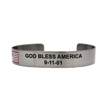 God Bless America 9-11-01 Bracelet Stainless Steel w/colored flag 6"