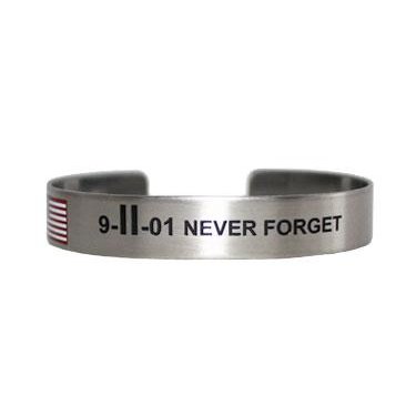 7" 9-II-01 NEVER FORGET stainless steel w/colored flag