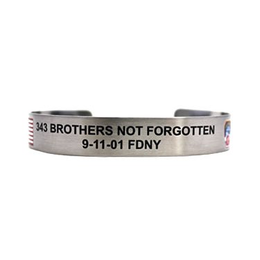 343 Brothers Not Forgotten with colored flag and FDNY patch Stainless Steel 7"