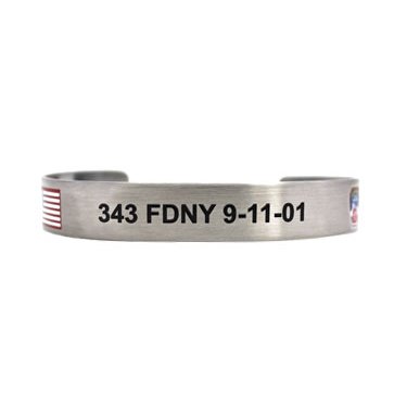 343 FDNY 9-11-01 with colored American Flag and FDNY patch Stainless Steel 7"