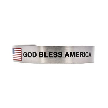 God Bless America Bracelet Stainless Steel w/colored Flag 7"