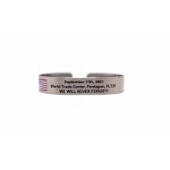 September 11 WTC, Pentagon, Flt 93 We Will Never Forget! w/color flag Stainless Steel 7"